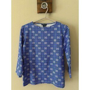 Melly M Womens Size Small Blue White Floral Top 3/4 Sleeve Stretch